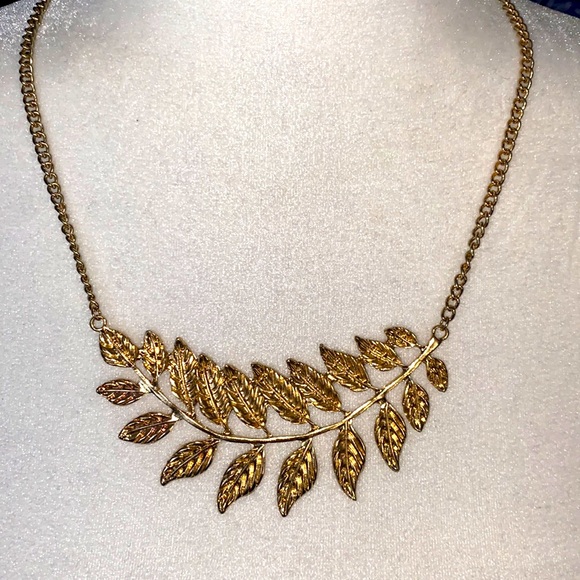 Gold Olive Leaf Bib Statement Necklace - Picture 5 of 16